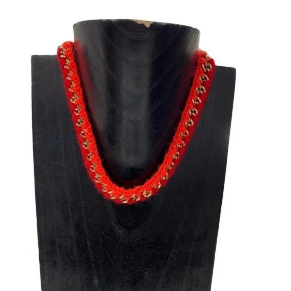 Bohemian Crochet Knit Gold Chain Necklace